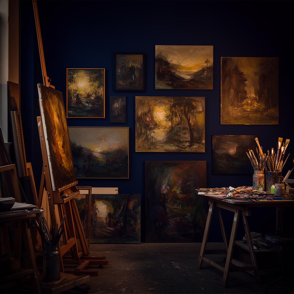Artist studio with gallery wall